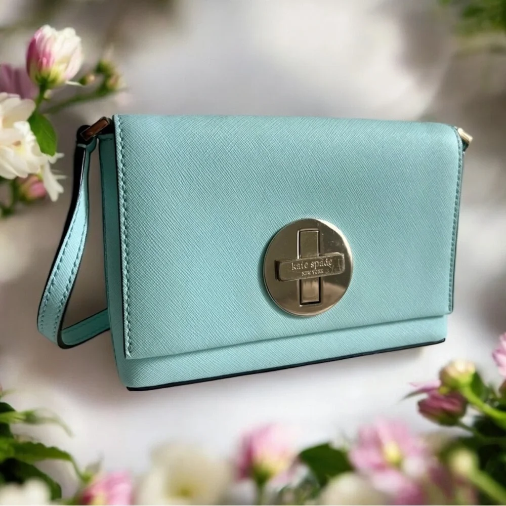 Kate Spade Light Blue Crossbody Bag with Gold Accents